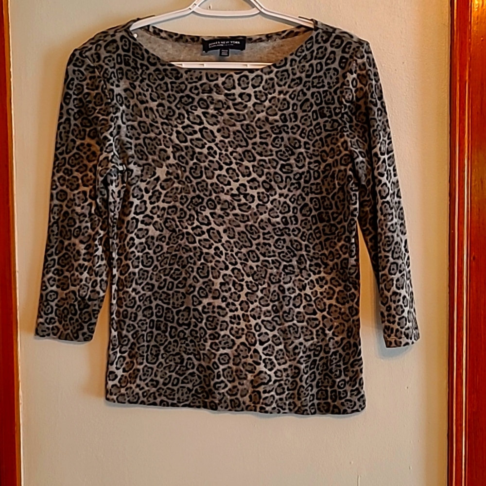 Jones New York Animal Print Shirt Small Petite